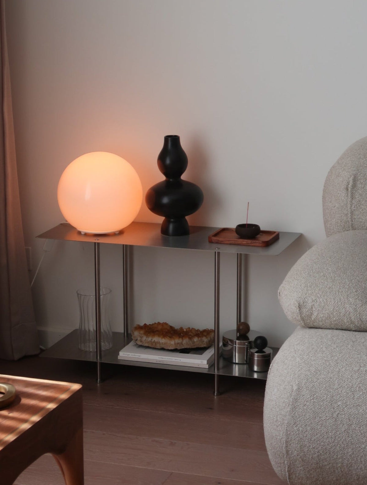 Styling the Plane Console in a Warm, Neutral Living Room